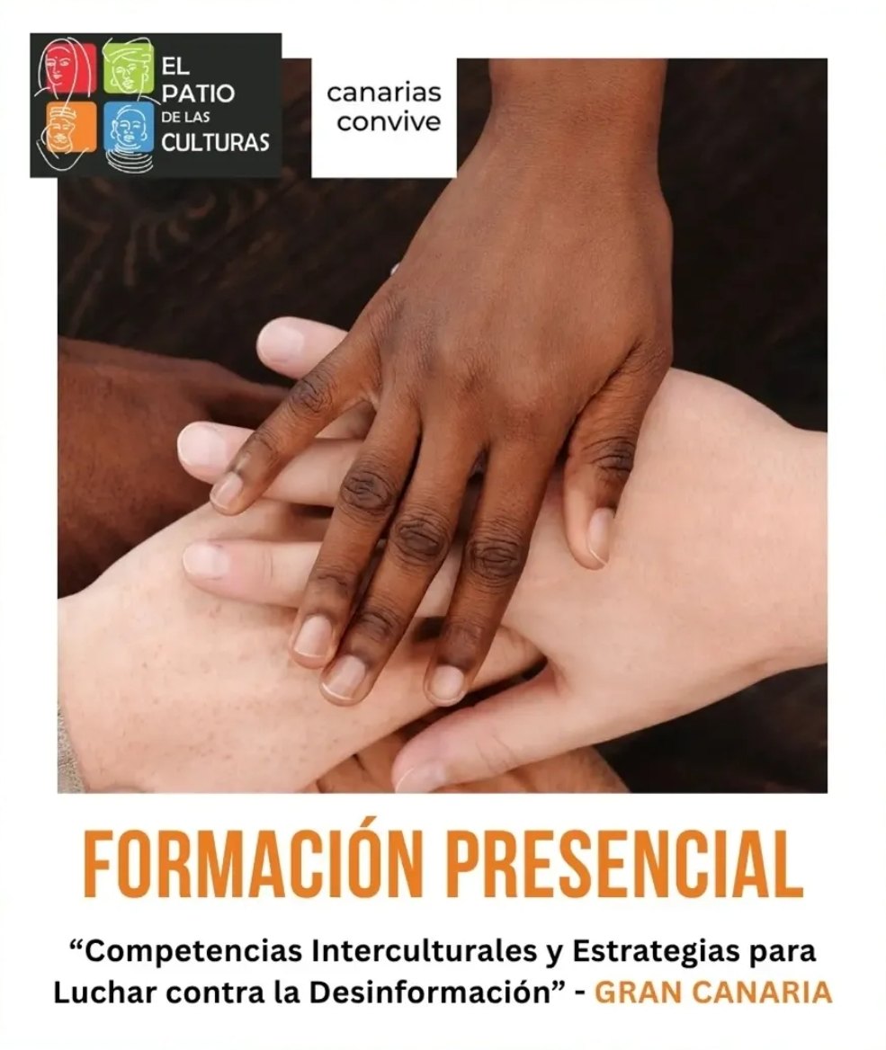 Cartaz da formação presencial «Competências interculturais e estratégias para combater a desinformação», de El Patio de las Culturas e Canarias Convive